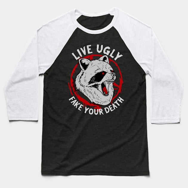 Live Ugly Fake Your Death - Satanic Raccoon T-Shirt Baseball T-Shirt by biNutz